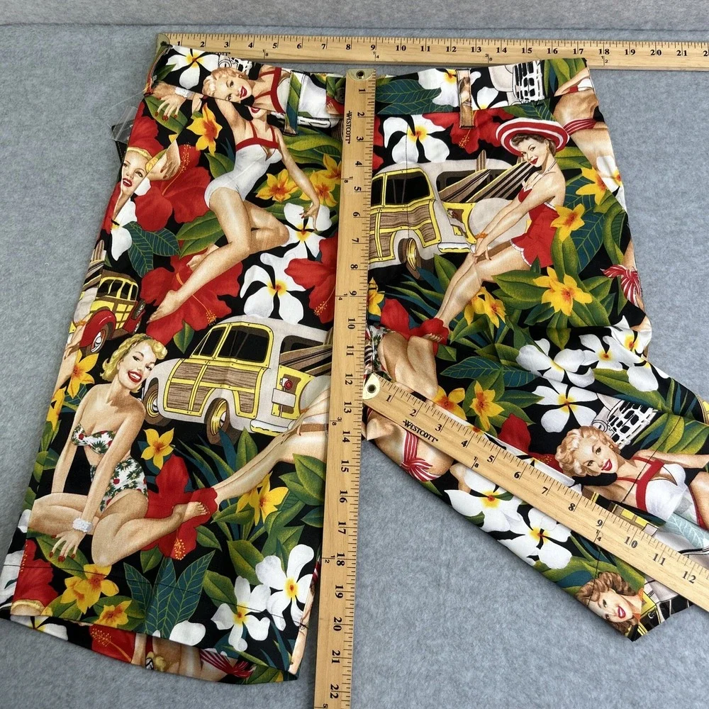 Loudmouth‎ Golf Shorts Size 34 Aloha Girls Tropical Pin Up Girl Woody Wagon NEW